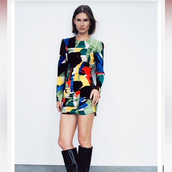 Zara Dresses Nwt Zara Printed Dress With Draping Size M Poshmark